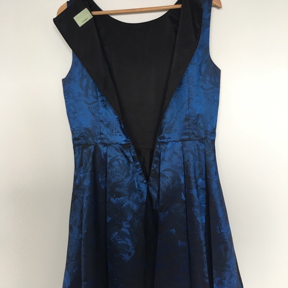 Review Blue-Black Rose Print SIZE 14 A Line Dress - Picture 6 of 9